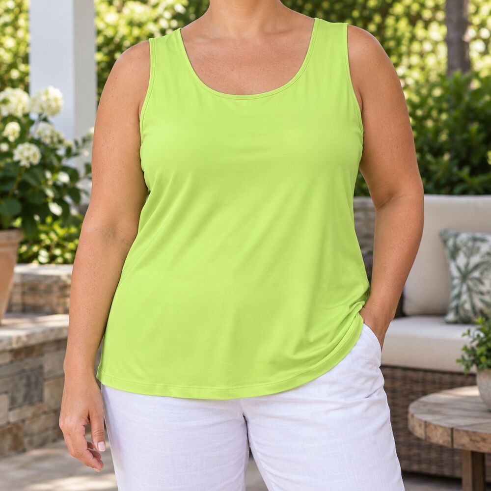 Chico’s 3 XL Lime Green Scoop Neck Stretch Tank Top Sleeveless Layering